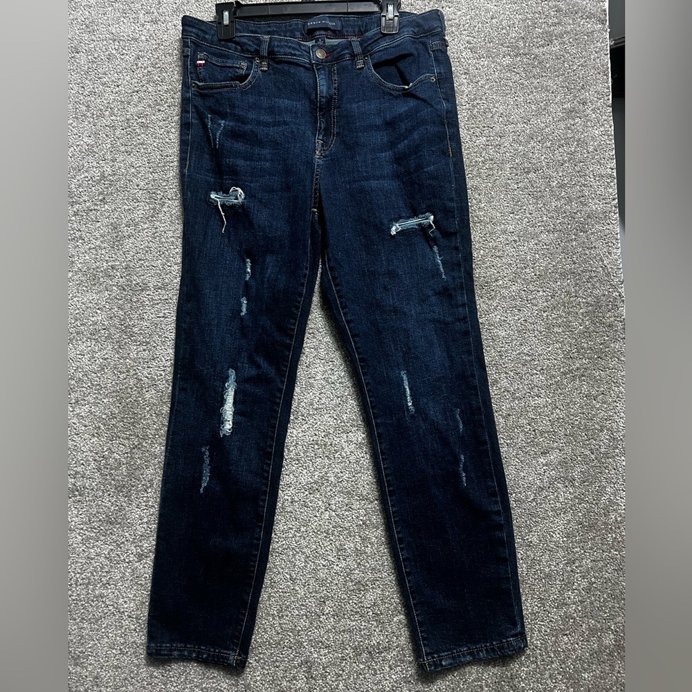 Tommy Hilfiger Women's Skinny Jeans - Dark Blue with Distressed Details